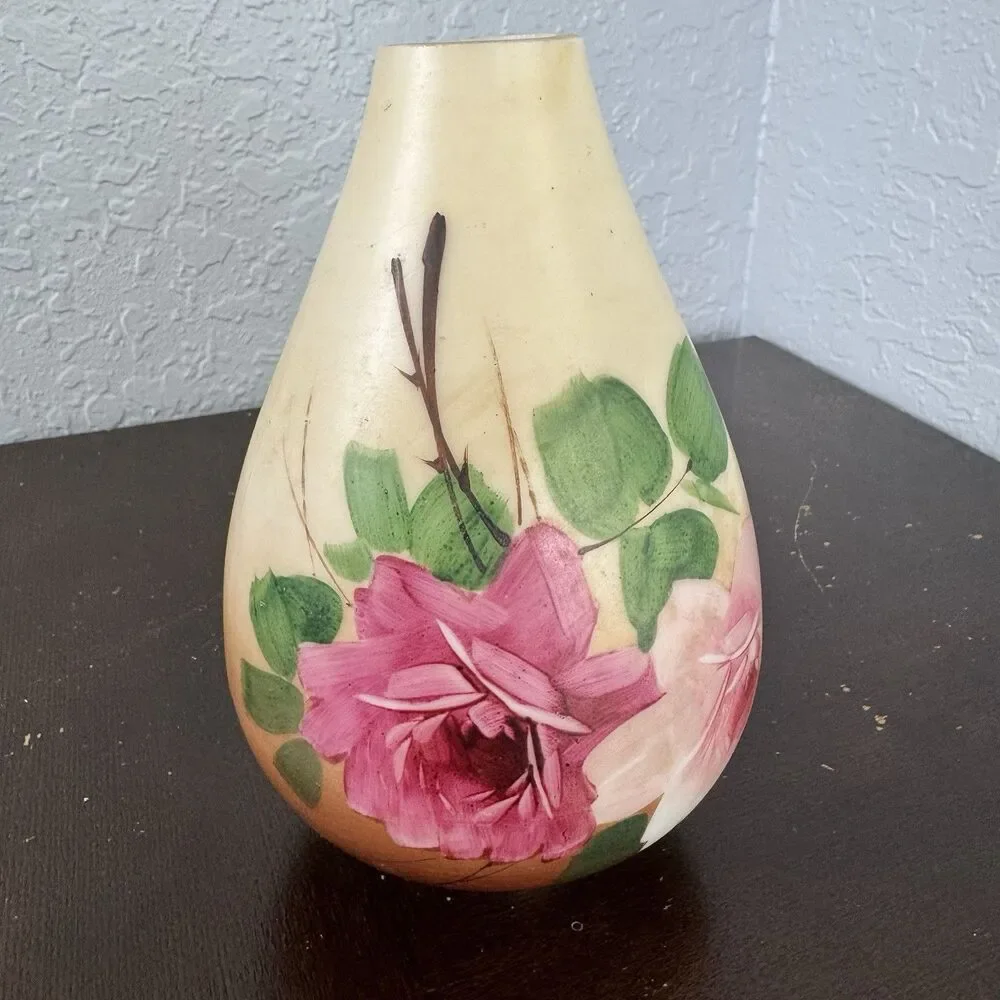 Vintage Milk Glass Ceramic Lamp Shade Hand Painted Roses On The Vine